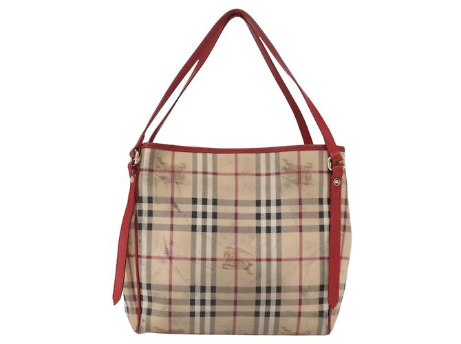 Burberry Borsa Tote Nova Check in PVC Beige Oro Auth 153484 D'oro - vista 3