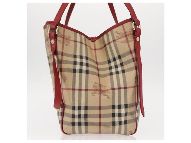 Burberry Borsa Tote Nova Check in PVC Beige Oro Auth 153484 D'oro - vista 5