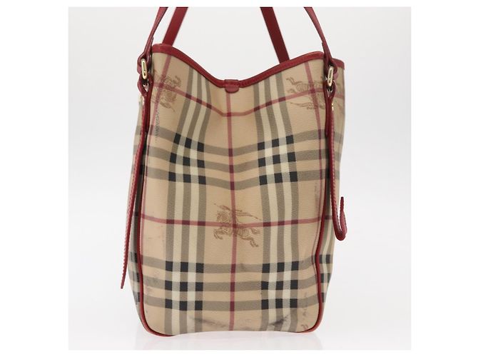 Burberry Borsa Tote Nova Check in PVC Beige Oro Auth 153484 D'oro - vista 6