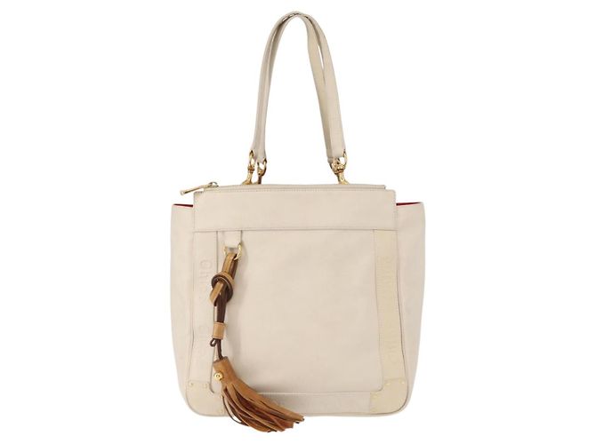 Chloé Borsa Tote Eden in pelle bianca e oro Auth th6490 Bianco D'oro - vista 2