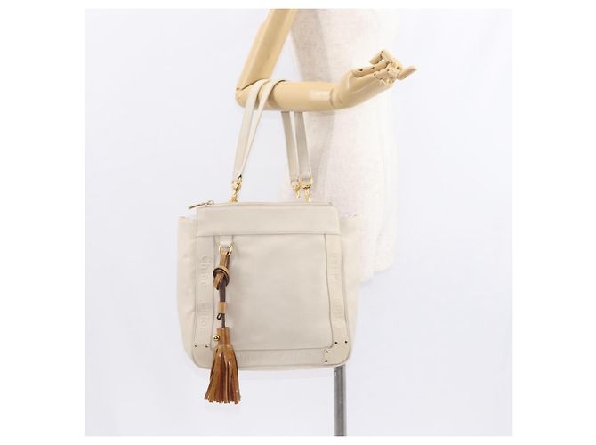 Chloé Borsa Tote Eden in pelle bianca e oro Auth th6490 Bianco D'oro - vista 21
