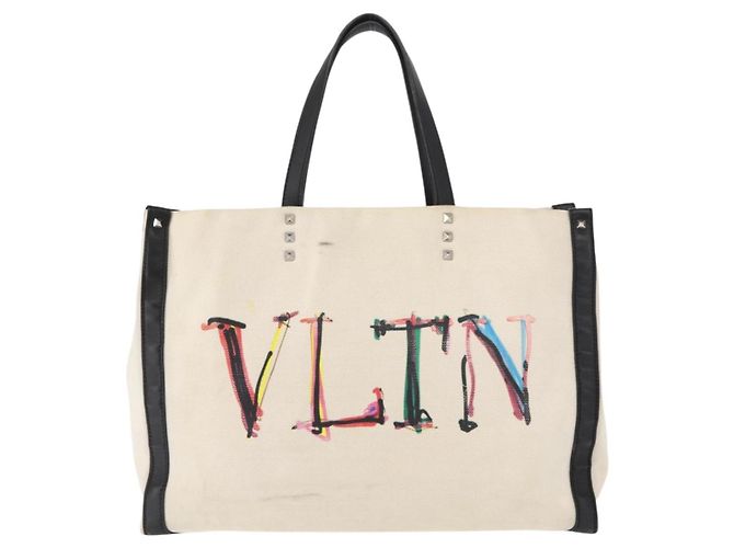 VALENTINO Borsa Tote Studs Canvas Bianca Argento Auth bs30222 Bianco - vista 13