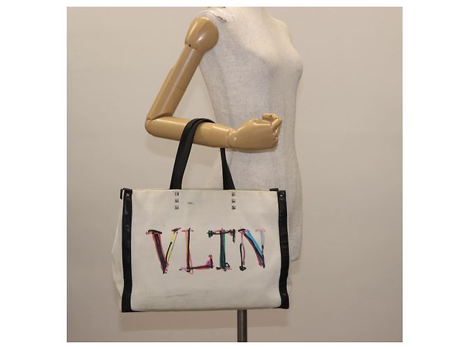 VALENTINO Borsa Tote Studs Canvas Bianca Argento Auth bs30222 Bianco - vista 19