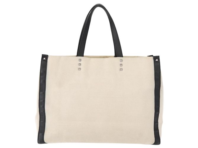 VALENTINO Borsa Tote Studs Canvas Bianca Argento Auth bs30222 Bianco - vista 2