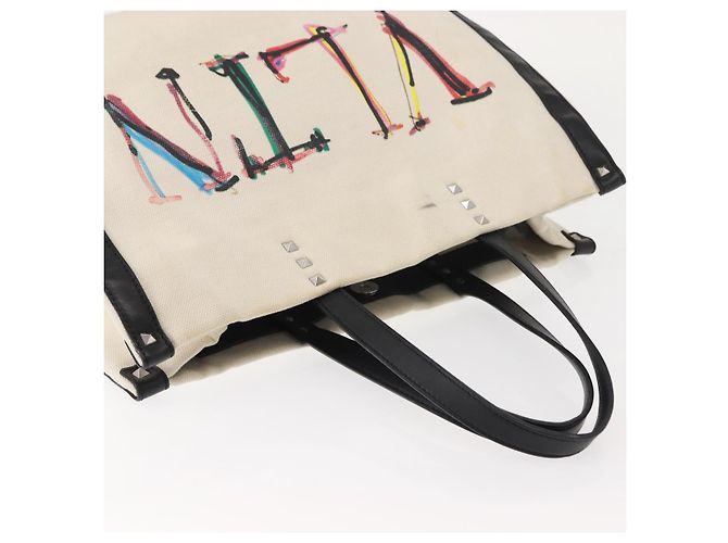 VALENTINO Borsa Tote Studs Canvas Bianca Argento Auth bs30222 Bianco - vista 6