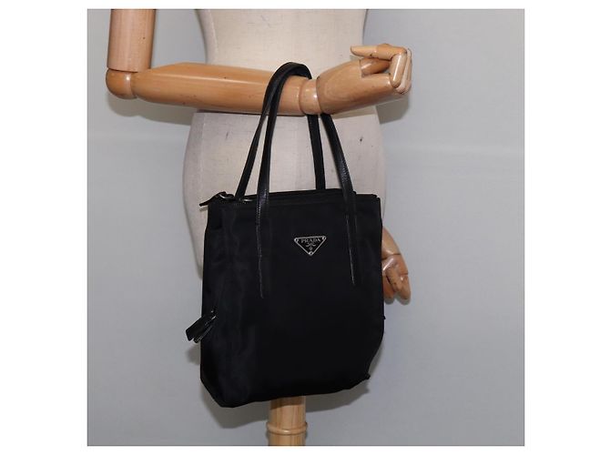 PRADA Borsa a mano in nylon pelle nera argento Auth SW1713 Nero - vista 22
