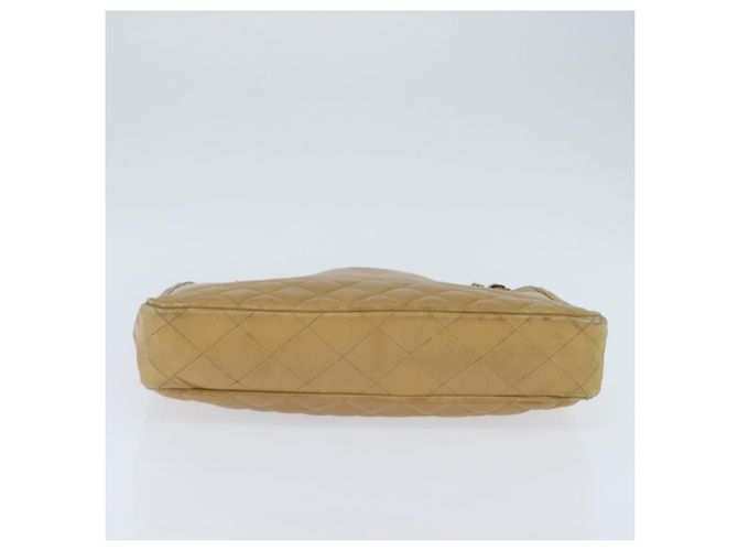 CHANEL Borsa a Spalla Matelassé con Catena in Pelle di Agnello Beige Oro CC Auth 150131 D'oro - vista 10