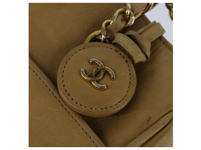 CHANEL Borsa a Spalla Matelassé con Catena in Pelle di Agnello Beige Oro CC Auth 150131 D'oro - vista 15
