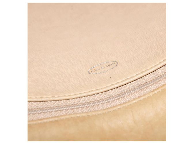 CHANEL Borsa a Spalla Matelassé con Catena in Pelle di Agnello Beige Oro CC Auth 150131 D'oro - vista 17
