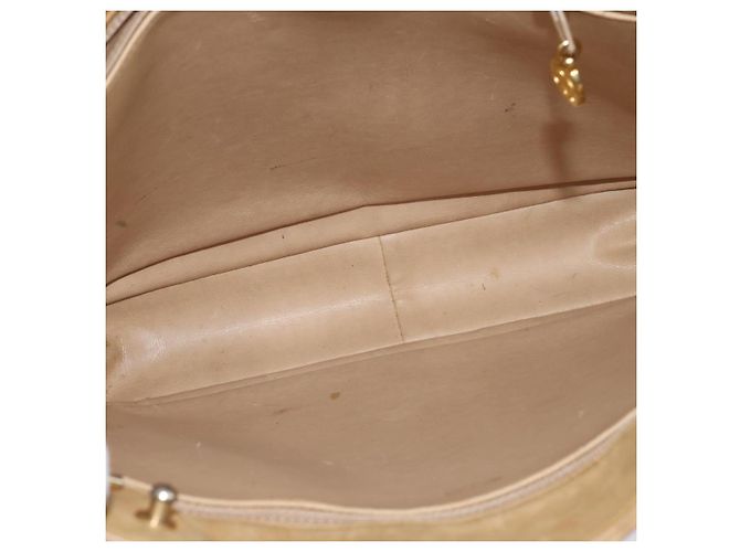 CHANEL Borsa a Spalla Matelassé con Catena in Pelle di Agnello Beige Oro CC Auth 150131 D'oro - vista 18
