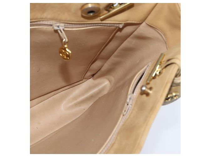 CHANEL Borsa a Spalla Matelassé con Catena in Pelle di Agnello Beige Oro CC Auth 150131 D'oro - vista 19