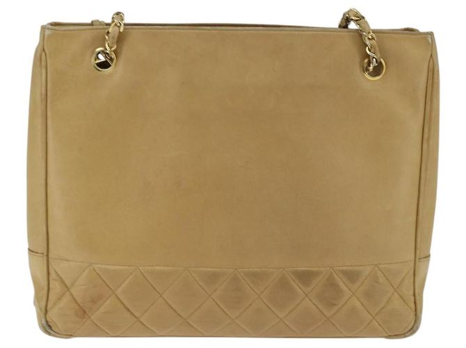 CHANEL Borsa a Spalla Matelassé con Catena in Pelle di Agnello Beige Oro CC Auth 150131 D'oro - vista 3