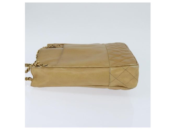 CHANEL Borsa a Spalla Matelassé con Catena in Pelle di Agnello Beige Oro CC Auth 150131 D'oro - vista 4