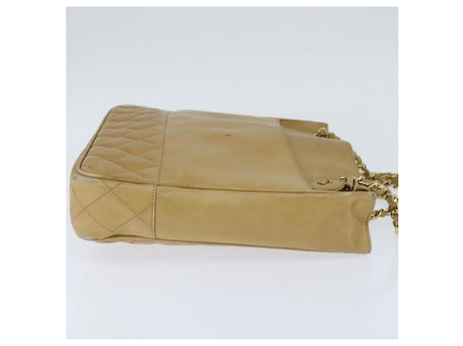 CHANEL Borsa a Spalla Matelassé con Catena in Pelle di Agnello Beige Oro CC Auth 150131 D'oro - vista 5