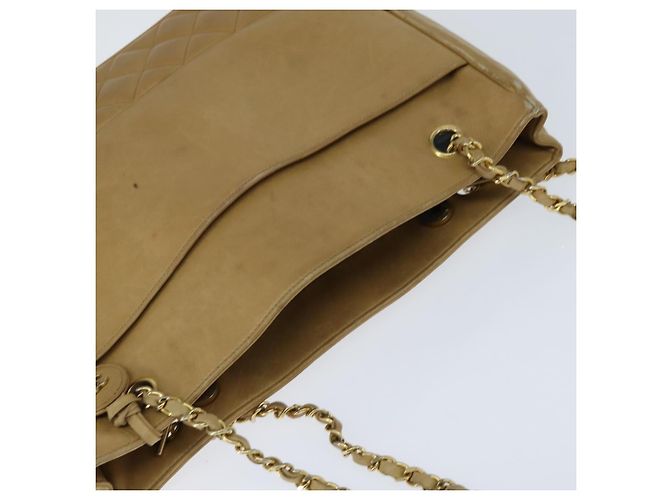 CHANEL Borsa a Spalla Matelassé con Catena in Pelle di Agnello Beige Oro CC Auth 150131 D'oro - vista 6