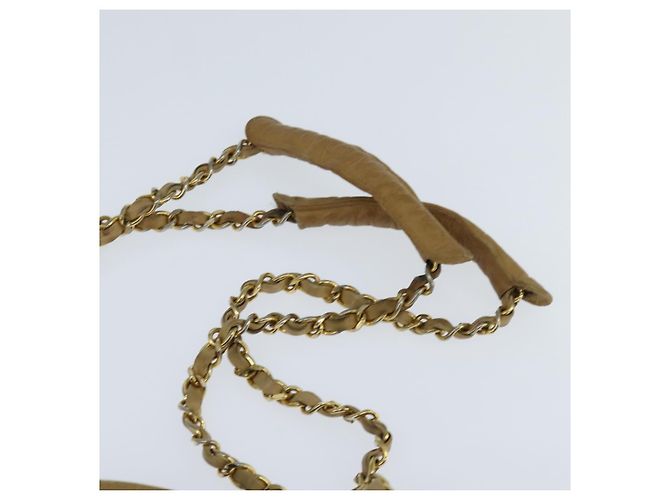 CHANEL Borsa a Spalla Matelassé con Catena in Pelle di Agnello Beige Oro CC Auth 150131 D'oro - vista 8