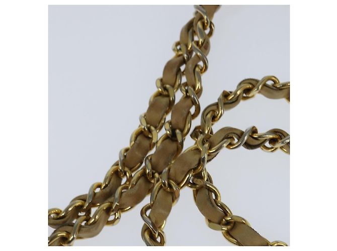 CHANEL Borsa a Spalla Matelassé con Catena in Pelle di Agnello Beige Oro CC Auth 150131 D'oro - vista 9
