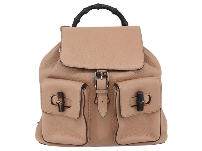Zaino in pelle beige oro GUCCI Bamboo 370833 Auth fm4914 - vista 2
