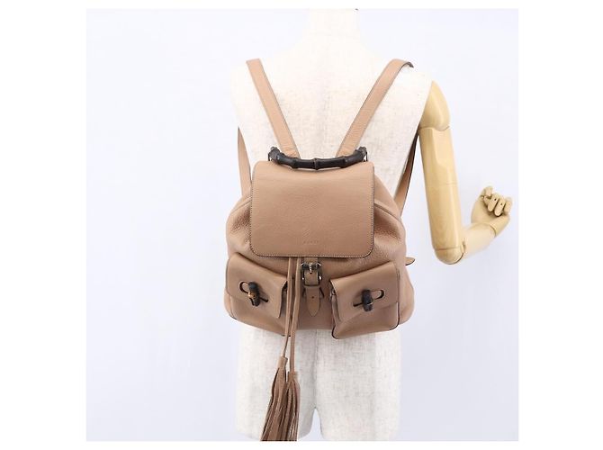 Zaino in pelle beige oro GUCCI Bamboo 370833 Auth fm4914 - vista 25