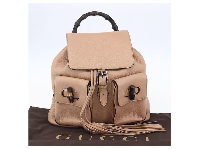 Zaino in pelle beige oro GUCCI Bamboo 370833 Auth fm4914 - vista 26