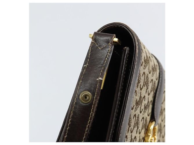 Céline Borsa a Spalla Celine C Sulky in Tela Marrone Oro Auth gh1083 D'oro - vista 10