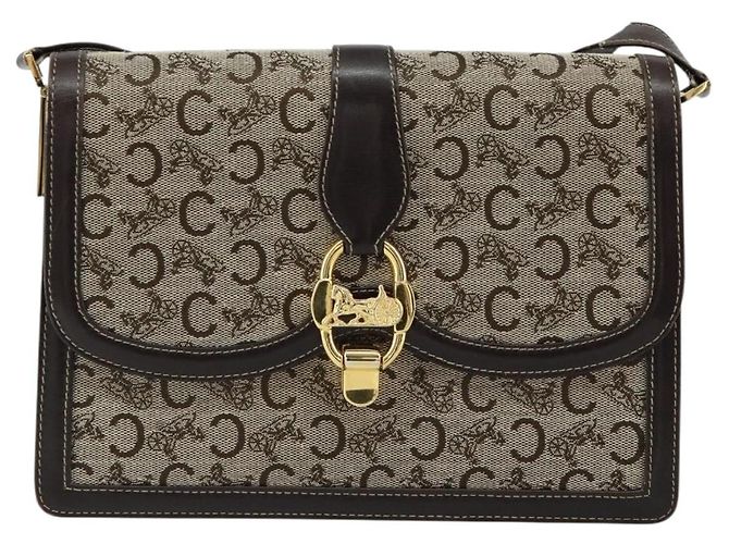 Céline Borsa a Spalla Celine C Sulky in Tela Marrone Oro Auth gh1083 D'oro - vista 13