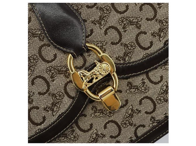 Céline Borsa a Spalla Celine C Sulky in Tela Marrone Oro Auth gh1083 D'oro - vista 17