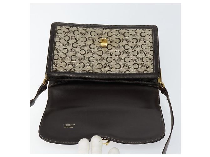 Céline Borsa a Spalla Celine C Sulky in Tela Marrone Oro Auth gh1083 D'oro - vista 18