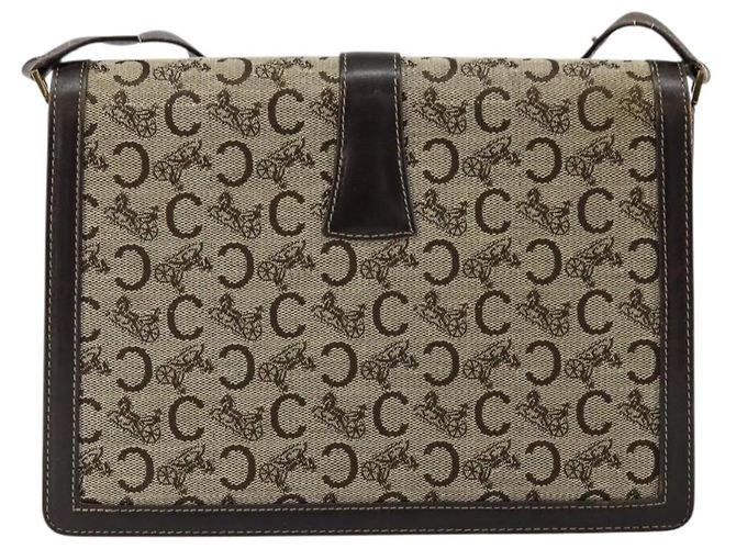 Céline Borsa a Spalla Celine C Sulky in Tela Marrone Oro Auth gh1083 D'oro - vista 2