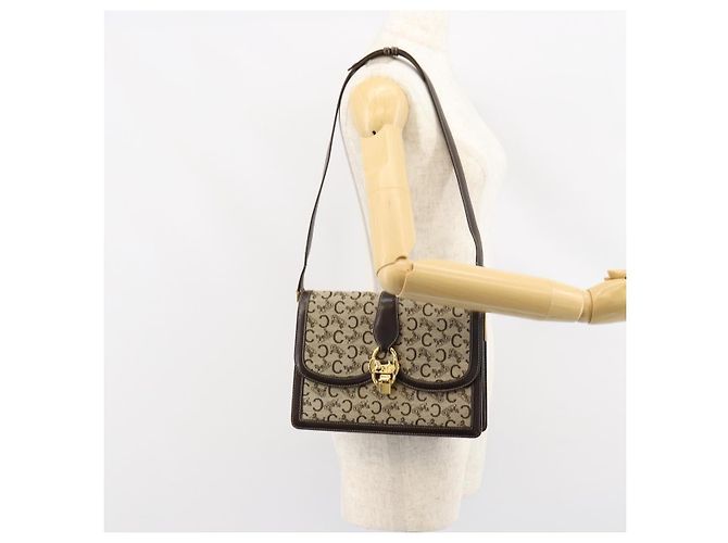 Céline Borsa a Spalla Celine C Sulky in Tela Marrone Oro Auth gh1083 D'oro - vista 24