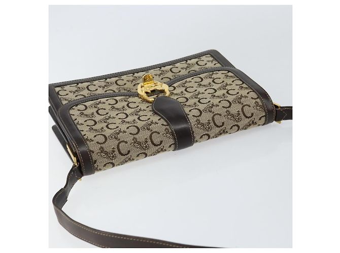 Céline Borsa a Spalla Celine C Sulky in Tela Marrone Oro Auth gh1083 D'oro - vista 6