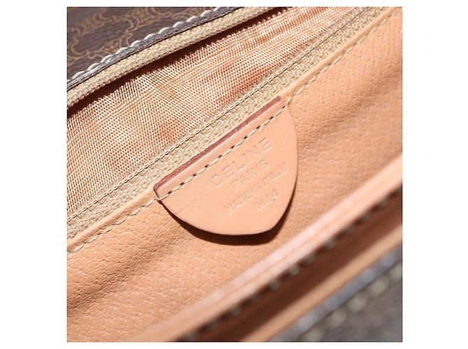 Céline Bolso de mano de lona Macadam Circle CELINE en cuero PVC marrón dorado Auth 149189 Castaño - vista 12
