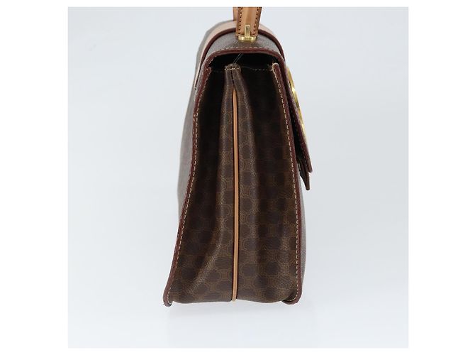 Céline Bolso de mano de lona Macadam Circle CELINE en cuero PVC marrón dorado Auth 149189 Castaño - vista 3