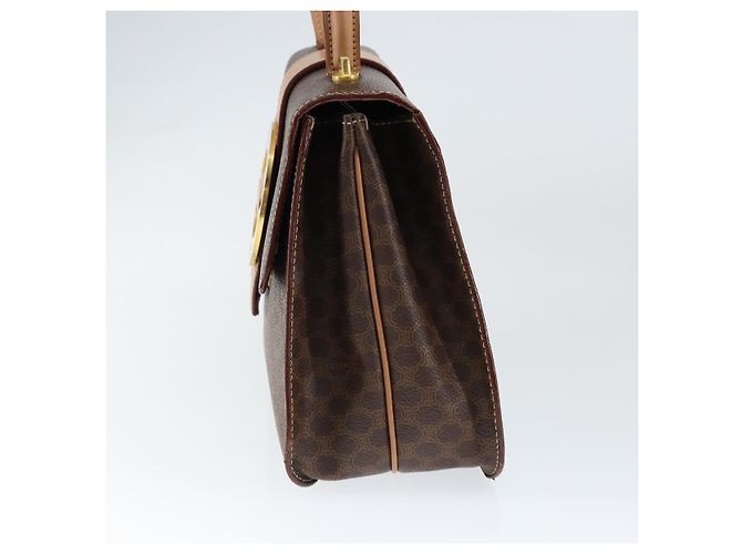 Céline Bolso de mano de lona Macadam Circle CELINE en cuero PVC marrón dorado Auth 149189 Castaño - vista 4