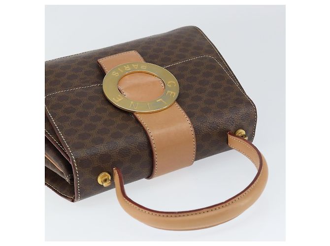Céline Bolso de mano de lona Macadam Circle CELINE en cuero PVC marrón dorado Auth 149189 Castaño - vista 6