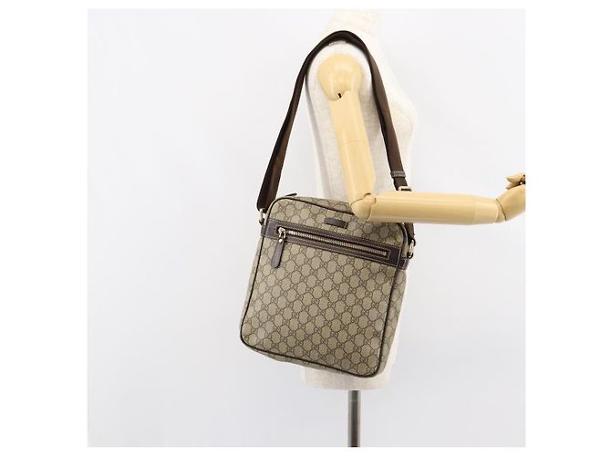 Gucci Borsa a Spalla GG Supreme PVC Marrone Oro 201448 Auth 146911 D'oro - vista 24