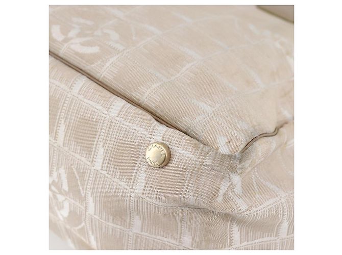 CHANEL Nuova Borsa Tote da Viaggio Nylon Beige Oro CC Auth ti3422 D'oro - vista 12