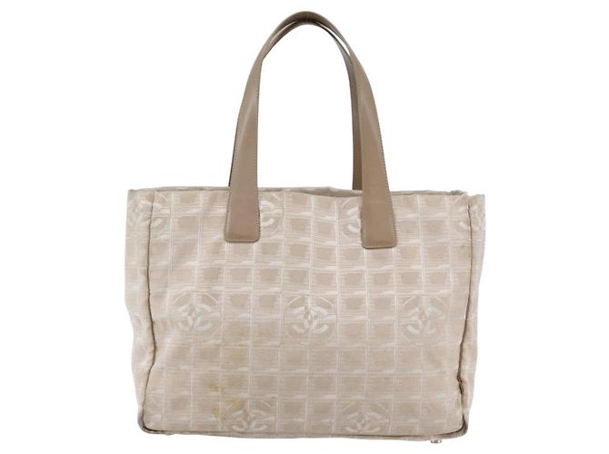 CHANEL Nuova Borsa Tote da Viaggio Nylon Beige Oro CC Auth ti3422 D'oro - vista 2