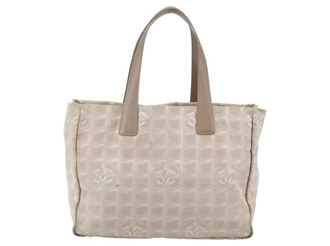CHANEL Nuova Borsa Tote da Viaggio Nylon Beige Oro CC Auth ti3422 D'oro - vista 3