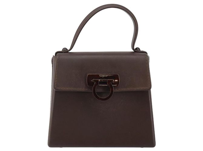 Borsa a mano Gancini in gomma marrone Auth gh987 di Salvatore Ferragamo - vista 2