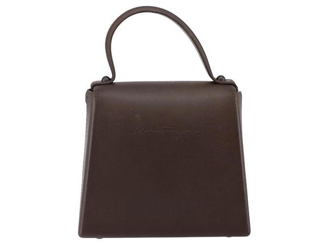 Borsa a mano Gancini in gomma marrone Auth gh987 di Salvatore Ferragamo - vista 3