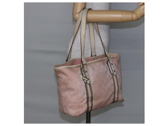 Borsa Tote Gucci GG Canvas Sherry Line Rosa Oro 137396 Auth 144533 - vista 22