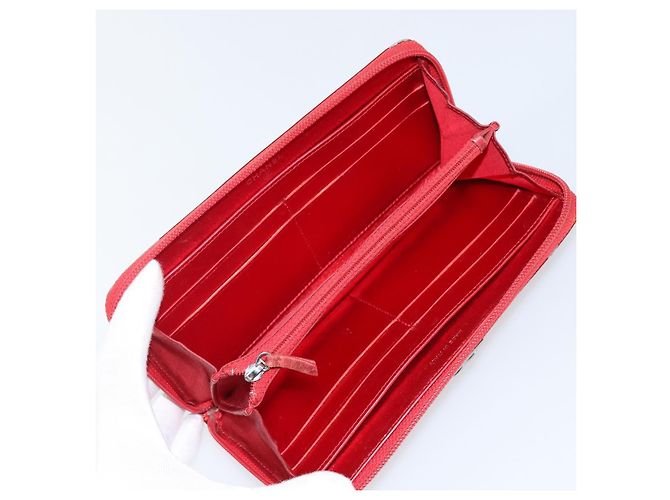 CHANEL Boy Chanel Lange Geldbörse Lackleder Rot Silber CC Auth 143150 - Ansicht 10
