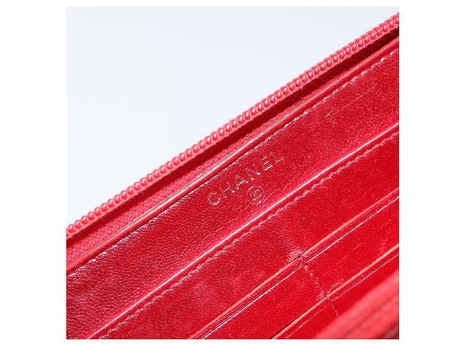 CHANEL Boy Chanel Lange Geldbörse Lackleder Rot Silber CC Auth 143150 - Ansicht 11
