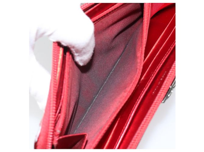 CHANEL Boy Chanel Lange Geldbörse Lackleder Rot Silber CC Auth 143150 - Ansicht 12