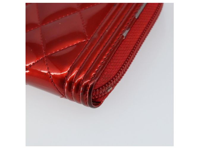 CHANEL Boy Chanel Lange Geldbörse Lackleder Rot Silber CC Auth 143150 - Ansicht 14