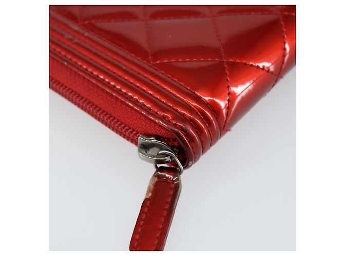 CHANEL Boy Chanel Lange Geldbörse Lackleder Rot Silber CC Auth 143150 - Ansicht 15