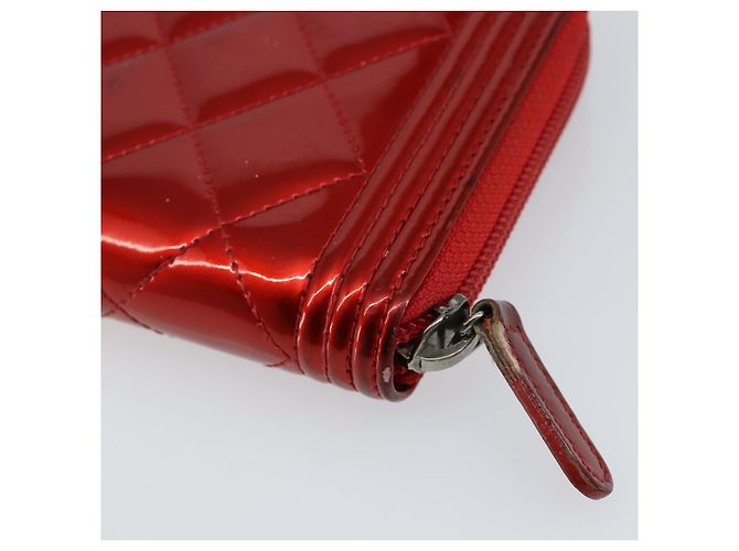 CHANEL Boy Chanel Lange Geldbörse Lackleder Rot Silber CC Auth 143150 - Ansicht 16