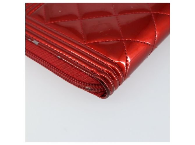 CHANEL Boy Chanel Lange Geldbörse Lackleder Rot Silber CC Auth 143150 - Ansicht 17