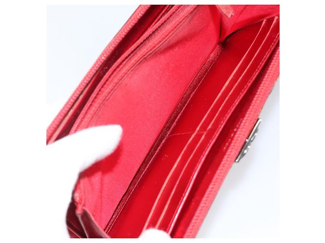 CHANEL Boy Chanel Lange Geldbörse Lackleder Rot Silber CC Auth 143150 - Ansicht 21